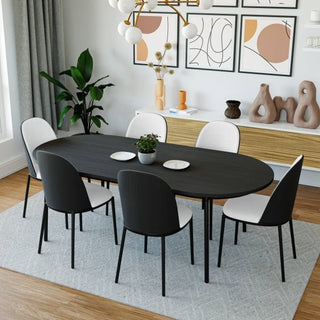 LeisureModLeisureMod | Tule 7-Piece Dining Set in Steel Frame with 6 Upholstered Seat Dining Chairs and 71" Oval Dining Table with MDF Tabletop | TT70-C18TT70-CBL18-WAloha Habitat