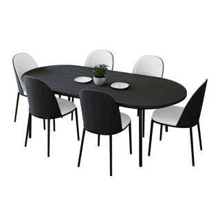 LeisureModLeisureMod | Tule 7-Piece Dining Set in Steel Frame with 6 Upholstered Seat Dining Chairs and 71" Oval Dining Table with MDF Tabletop | TT70-C18TT70-CBL18-WAloha Habitat