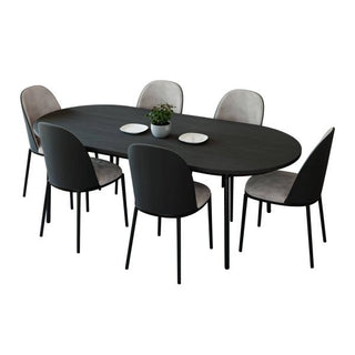 LeisureModLeisureMod | Tule 7-Piece Dining Set in Steel Frame with 6 Upholstered Seat Dining Chairs and 71" Oval Dining Table with MDF Tabletop | TT70-C18TT70-CBL18-CHAloha Habitat