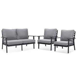 LeisureModLeisureMod | Walbrooke Modern 3-Piece Outdoor Patio Set with Black Aluminum Frame and Removable Cushions Loveseat and Armchairs for Patio and Backyard Garden | WBL-57-31WBL-57-31GRAloha Habitat