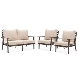 LeisureModLeisureMod | Walbrooke Modern 3-Piece Outdoor Patio Set with Brown Aluminum Frame and Removable Cushions Loveseat and Armchairs for Patio and Backyard Garden | WBR-57-31WBR-57-31BGAloha Habitat