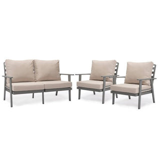 LeisureModLeisureMod | Walbrooke Modern 3-Piece Outdoor Patio Set with Grey Aluminum Frame and Removable Cushions Loveseat and Armchairs for Patio and Backyard Garden | WGR-57-31WGR-57-31BGAloha Habitat