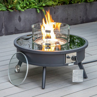 LeisureModLeisuremod | Walbrooke Outdoor Patio Aluminum Round Fire Pit Side Table with Lid and Fire Glass for Patio and Backyard Garden | WW-29-GLWBL-29-GLAloha Habitat