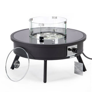 LeisureModLeisuremod | Walbrooke Outdoor Patio Aluminum Round Fire Pit Side Table with Lid and Fire Glass for Patio and Backyard Garden | WW-29-GLWBL-29-GLAloha Habitat