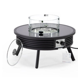 LeisureModLeisuremod | Walbrooke Outdoor Patio Aluminum Round Slats Design Fire Pit Side Table with Lid and Fire Glass for Patio and Backyard Garden | WS-29-GLWBLS-29-GLAloha Habitat