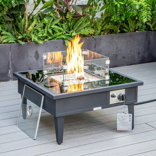 LeisureModLeisuremod | Walbrooke Outdoor Patio Aluminum Square Fire Pit Side Table with Lid and Fire Glass for Patio and Backyard Garden | W-27-GLWBL-27-GLAloha Habitat
