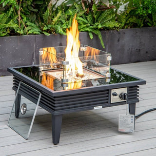 LeisureModLeisuremod | Walbrooke Outdoor Patio Aluminum Square Slats Design Fire Pit Side Table with Lid and Fire Glass for Patio and Backyard Garden | WS-27-GLWBLS-27-GLAloha Habitat