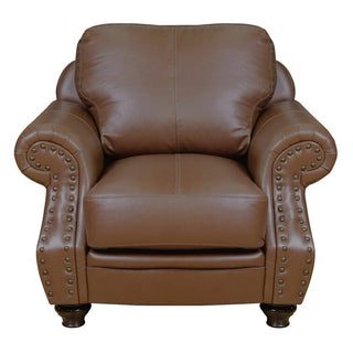 Sunset TradingCharleston 42" Wide Top Grain Leather Armchair | Chestnut Brown Rolled Arm Accent Chair with NailheadsSU-CR2130-86-100LFAloha Habitat