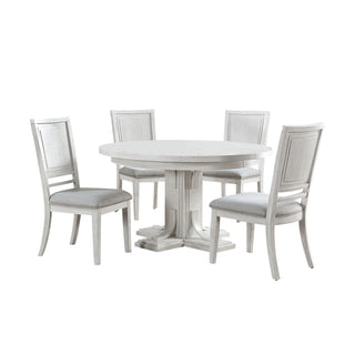 Sunset TradingDover 5PC 54” Round to 72" Oval Expandable Pedestal Dining Table Set, Chairs with Padded Upholstered Seats | Cerused White Oak Wood, Seats 4-8, Contemporary Space-Saving Kitchen FurnitureAG-638-072-9005PAloha Habitat