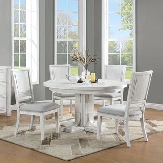 Sunset TradingDover 5PC 54” Round to 72" Oval Expandable Pedestal Dining Table Set, Chairs with Padded Upholstered Seats | Cerused White Oak Wood, Seats 4-8, Contemporary Space-Saving Kitchen FurnitureAG-638-072-9005PAloha Habitat