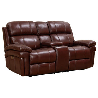 Sunset TradingLuxe Leather Reclining Loveseat with Power Headrest | Console Storage and Cupholders | USB Ports | BrownSU-9102-88-1394-73Aloha Habitat
