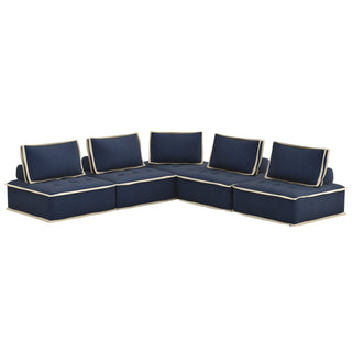 Sunset TradingPixie 6 Piece Sofa Sectional | Modular Couch | Bluetooth Speaker Console Outlets USB Storage Cupholders | Navy Blue and Cream FabricSU-UPX1671135-5A-MNWAloha Habitat
