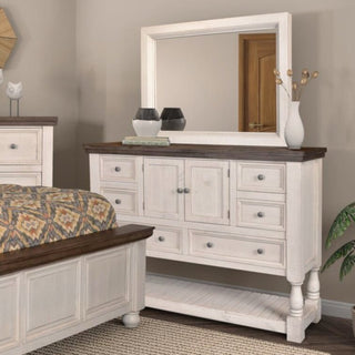 Sunset TradingRustic French 6 Drawer Double Dresser and Mirror Set | Distressed White and Brown Solid WoodHH-4750-20-310Aloha Habitat