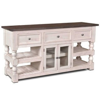 Sunset TradingRustic French 70" Console | 3 Drawer | 2 Door Media Storage Cabinet | 4 Open Shelves | Distressed White and Brown Solid WoodHH-2750-070Aloha Habitat